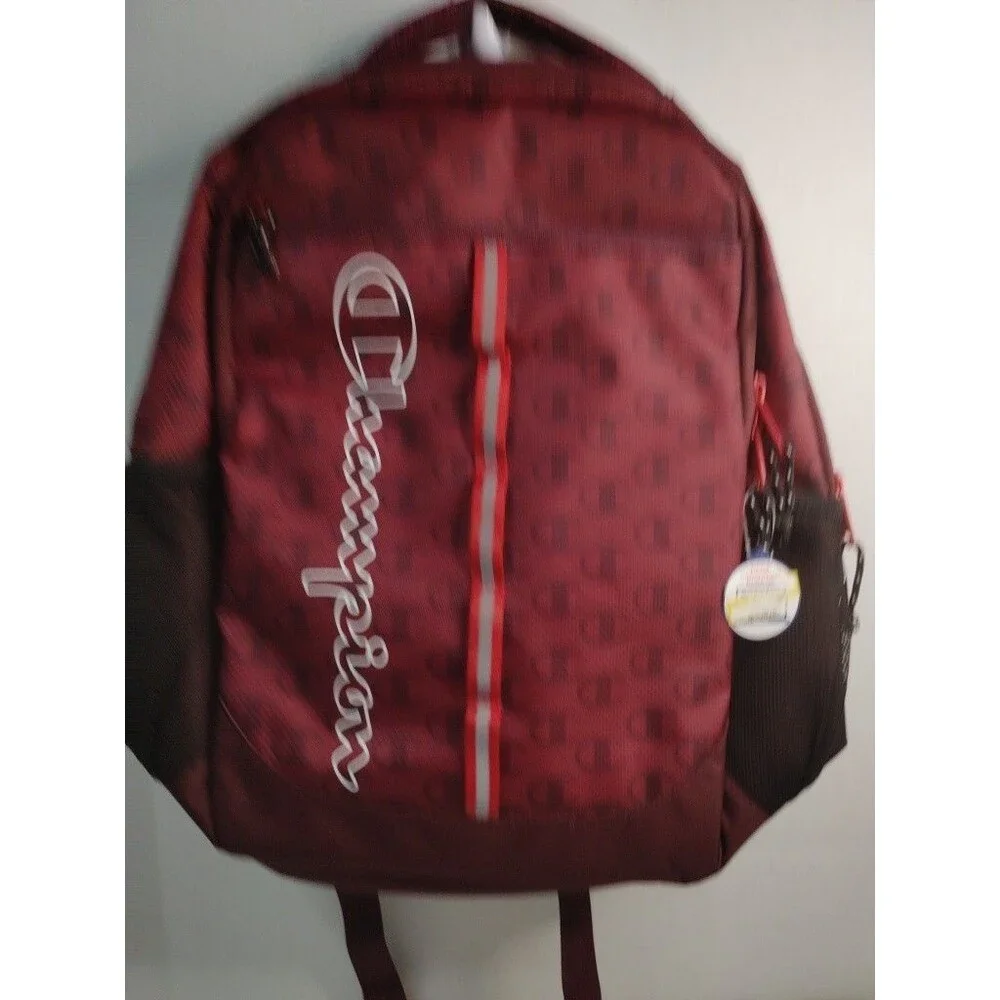Champion Men's Red Logo Backpack Large Zip Laptop Sleeve
